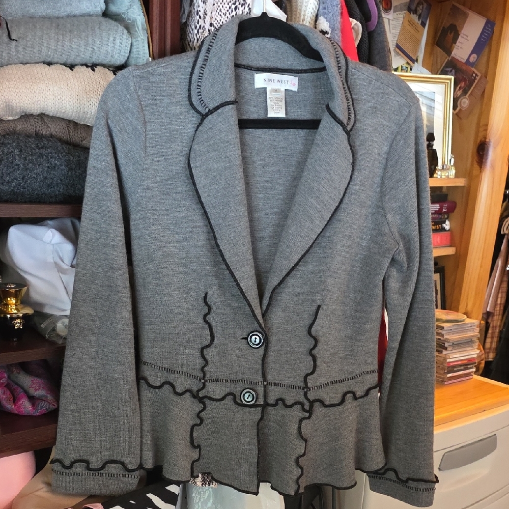 Nine West Charcoal Blazer with Black Trim